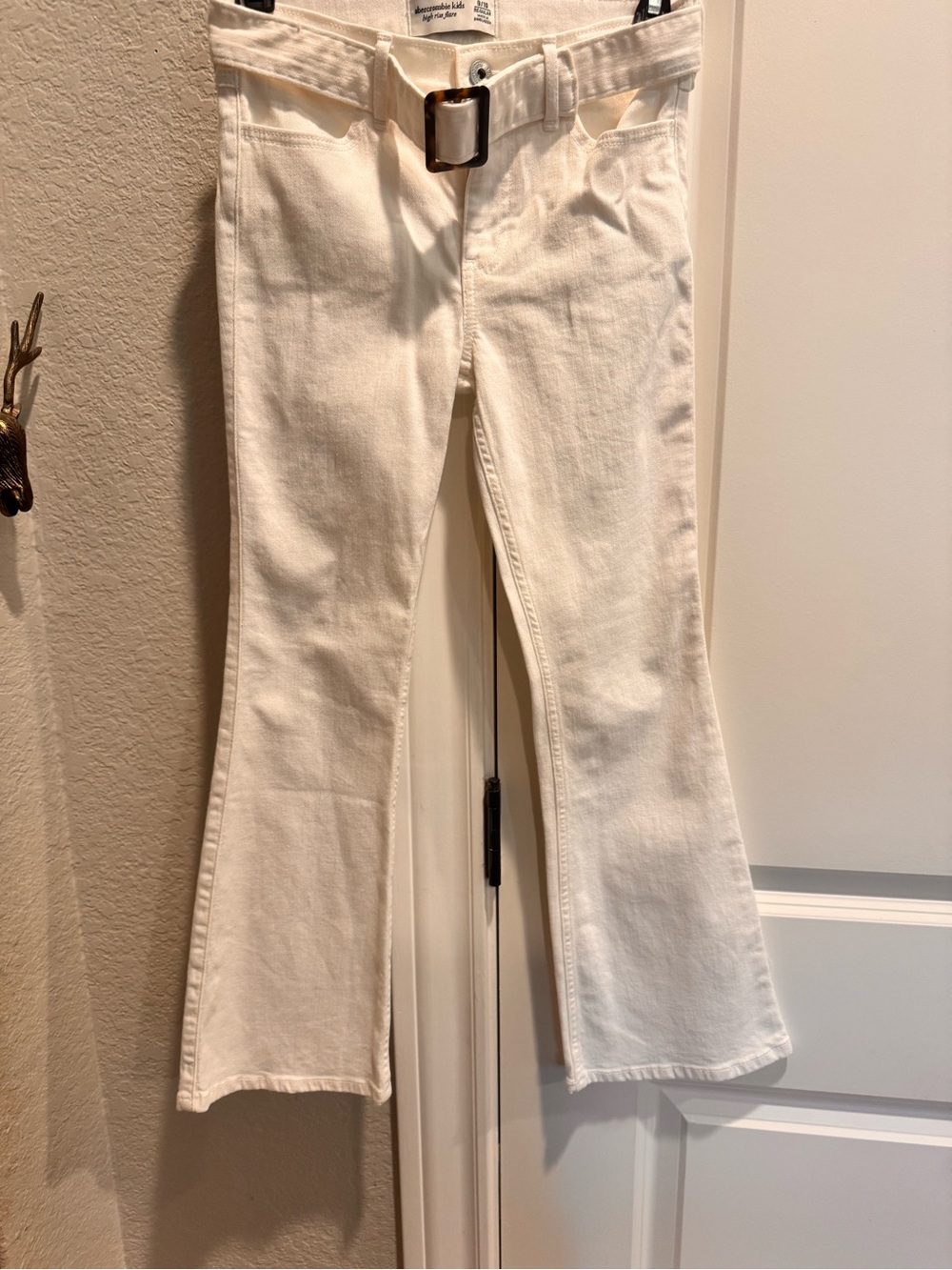 abercrombie kids white Flare Jeans with Belted Waist